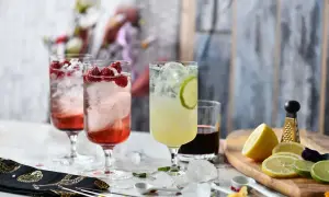 Orzeźwiające drinki z malinami i limonką, lód, cytryny i mała tarka do cytrusów. Idealne na letnie popołudnie, gdy potrzebujesz czegoś na **kruszon**.