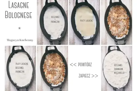 Krok po kroku: bardzo dobry przepis na lazanię bolognese. Warstwy beszamelu, makaronu, sosu bolońskiego i parmezanu.