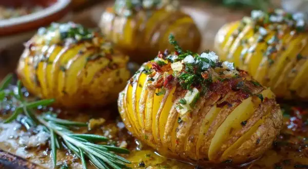 Zapieczone ziemniaki Hasselback z ziołami i czosnkiem. Tanie przepisy na obiad za 10 zł, które zachwycą smakiem.